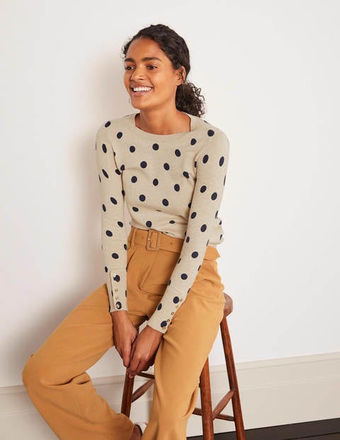 Eldon Cotton Jumper - Chinchilla, Linear Spot Eldon Cotton Jumper - Chinchilla, Linear Spot