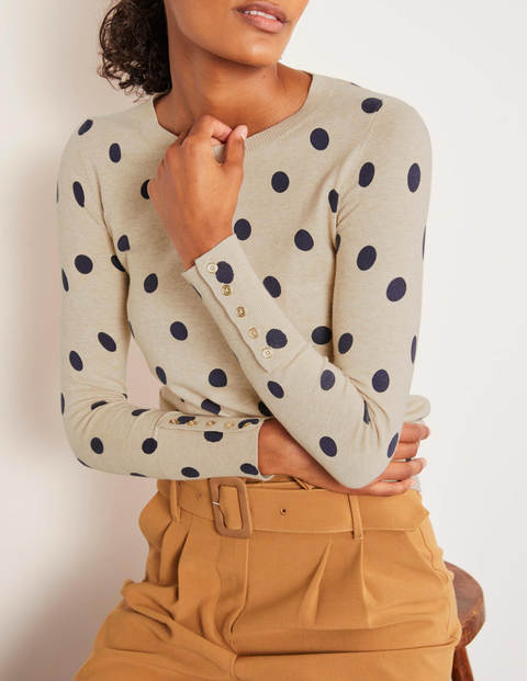 Eldon Cotton Jumper - Chinchilla, Linear Spot Eldon Cotton Jumper - Chinchilla, Linear Spot