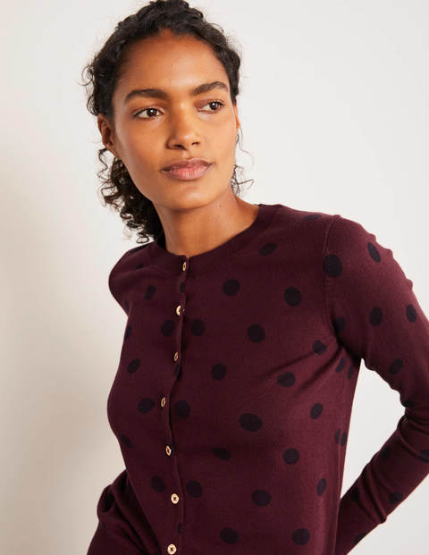 Eldon Crew Cardigan - Maroon, Linear Spot Eldon Crew Cardigan - Maroon, Linear Spot