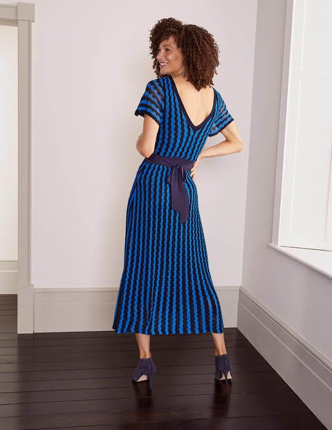 Rowan Pointelle Knitted Dress - Moroccan Blue and Navy Stripe Rowan Pointelle Knitted Dress - Moroccan Blue and Navy Stripe