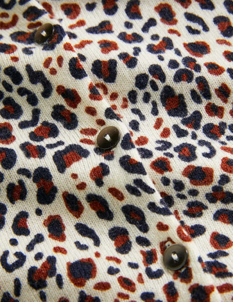 Cashmere Crew Cardigan - Ivory, Leopard Pop Cashmere Crew Cardigan - Ivory, Leopard Pop
