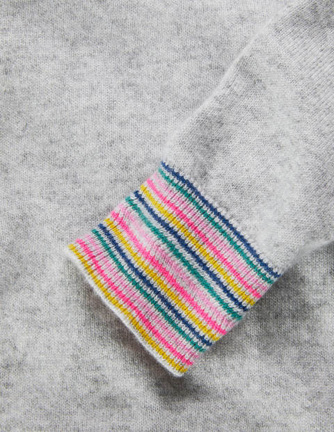 Cashmere V-neck Sweater - Grey Melange, Multi Stripe Cashmere V-neck Sweater - Grey Melange, Multi Stripe