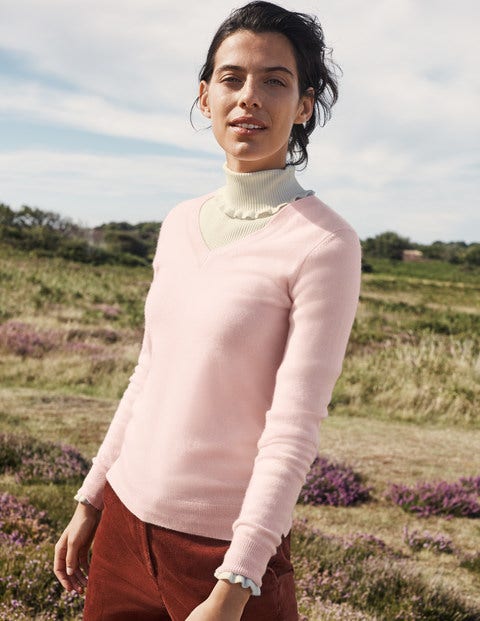 Kaschmirpullover mit V-Ausschnitt - Milchshake Kaschmirpullover mit V-Ausschnitt - Milchshake