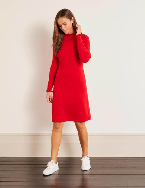 boden red dress with sleeves