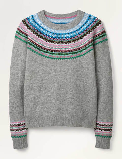 Aberdeen Fair Isle Jumper - Grey Melange | Boden UK