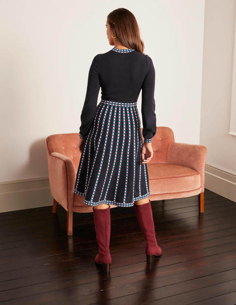 Dollie Knitted Dress - Navy, Linear Dot Dollie Knitted Dress - Navy, Linear Dot