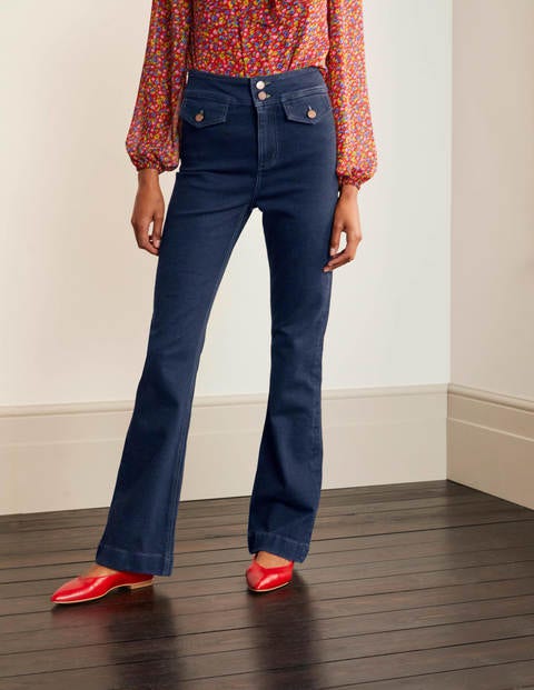 Button Detail Bootcut Jeans - Indigo Button Detail Bootcut Jeans - Indigo
