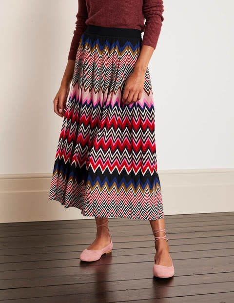Musgrove Pleated Skirt - Red, Eccentric Chevron Musgrove Pleated Skirt - Red, Eccentric Chevron