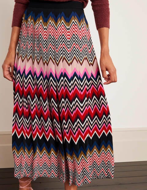 Musgrove Pleated Skirt - Red, Eccentric Chevron Musgrove Pleated Skirt - Red, Eccentric Chevron