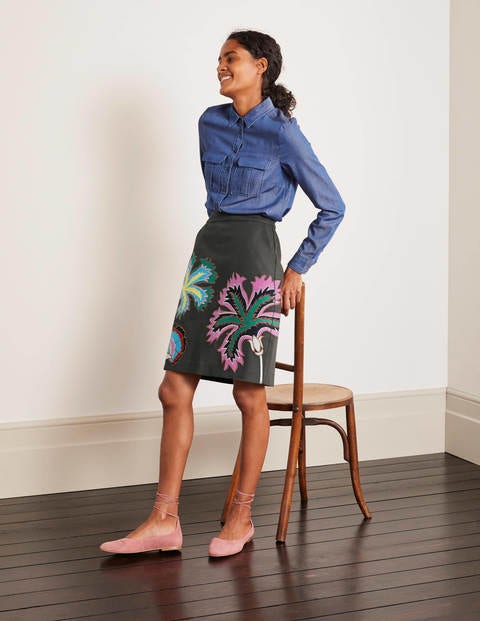 Riley Embroidered Mini Skirt - Graphite Floral Embroidery Riley Embroidered Mini Skirt - Graphite Floral Embroidery