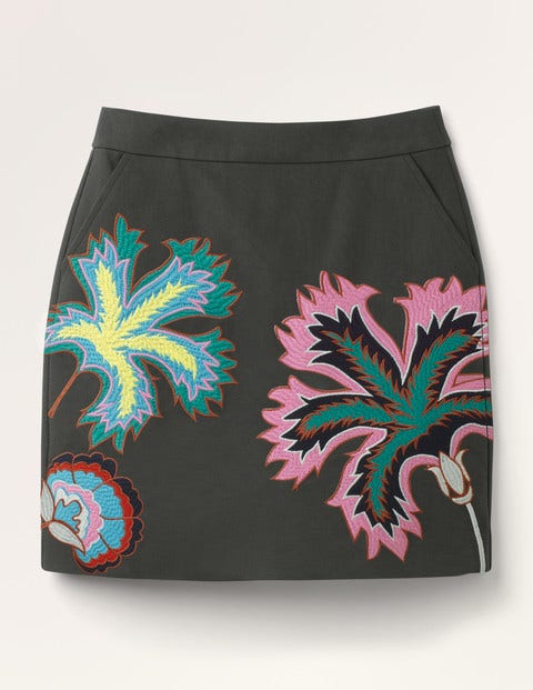 Riley Embroidered Mini Skirt - Graphite Floral Embroidery Riley Embroidered Mini Skirt - Graphite Floral Embroidery