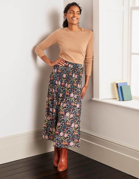 Cassidy Pleated Skirt - French Navy, Magical Garden Cassidy Pleated Skirt - French Navy, Magical Garden