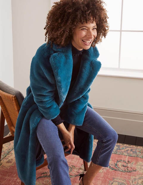 Manteau Kenilworth en fausse fourrure - Bleu sarcelle profond Manteau Kenilworth en fausse fourrure - Bleu sarcelle profond