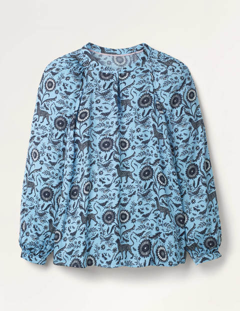 Kitty Bluse mit gesmoktem Ausschnitt - Eisblau, Magischer Garten Kitty Bluse mit gesmoktem Ausschnitt - Eisblau, Magischer Garten