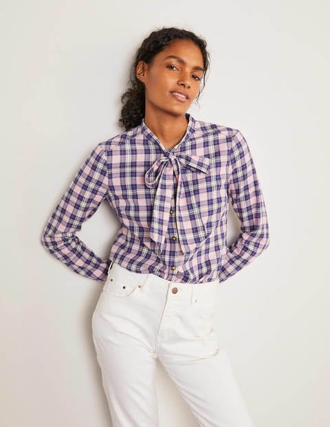 Chemise Susannah à col lavallière - Carreaux rose clair et ivoire Chemise Susannah à col lavallière - Carreaux rose clair et ivoire