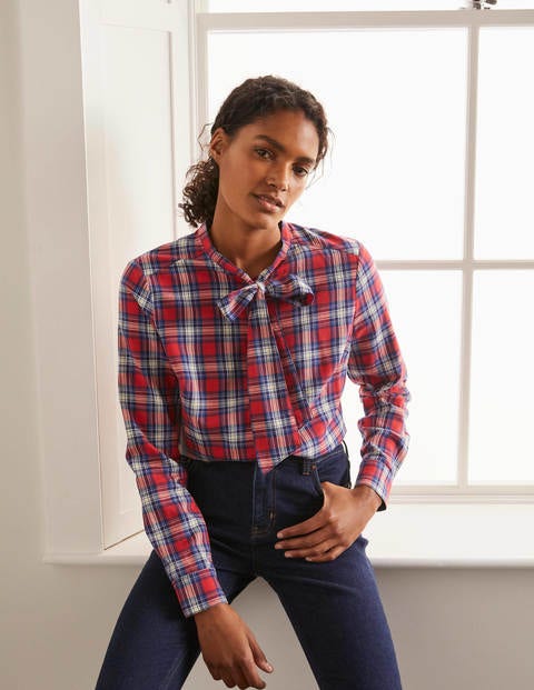 Susannah Bow Neck Shirt - Red and Ivory Check Susannah Bow Neck Shirt - Red and Ivory Check
