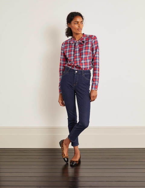 Susannah Bow Neck Shirt - Red and Ivory Check Susannah Bow Neck Shirt - Red and Ivory Check