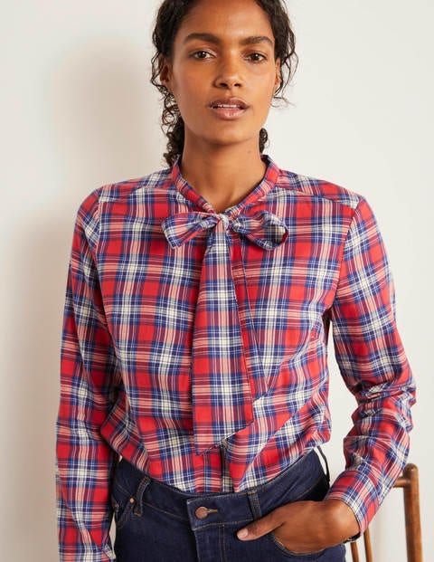 Susannah Bow Neck Shirt - Red and Ivory Check Susannah Bow Neck Shirt - Red and Ivory Check