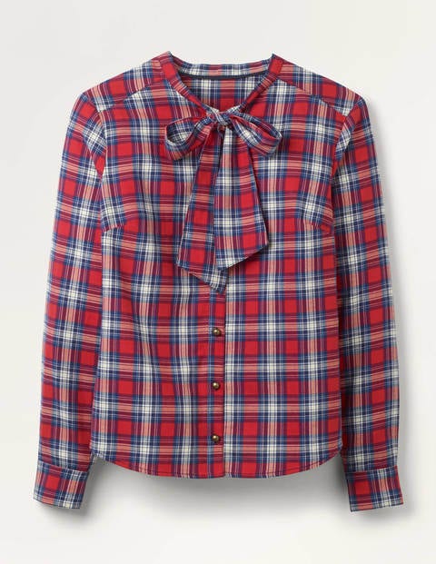 Susannah Bow Neck Shirt - Red and Ivory Check Susannah Bow Neck Shirt - Red and Ivory Check