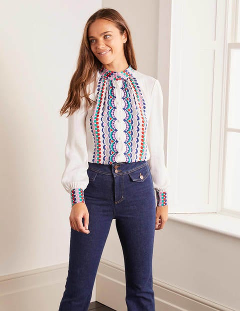 Grace Tie Neck Shirt - Ivory, Scallop Eccentric Grace Tie Neck Shirt - Ivory, Scallop Eccentric
