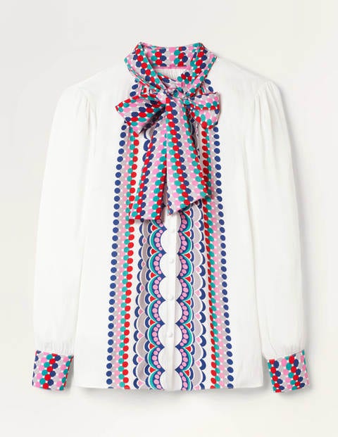 Grace Tie Neck Shirt - Ivory, Scallop Eccentric Grace Tie Neck Shirt - Ivory, Scallop Eccentric