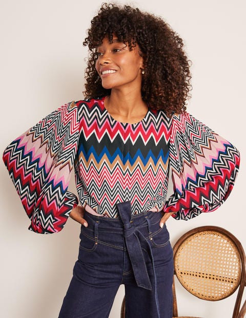 Elise Pleated Top - Red, Eccentric Chevron Elise Pleated Top - Red, Eccentric Chevron