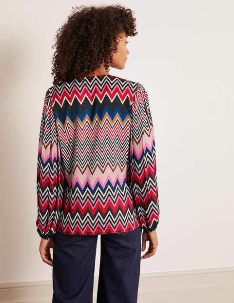Elise Pleated Top - Red, Eccentric Chevron Elise Pleated Top - Red, Eccentric Chevron