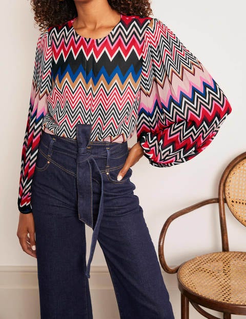 Elise Pleated Top - Red, Eccentric Chevron Elise Pleated Top - Red, Eccentric Chevron