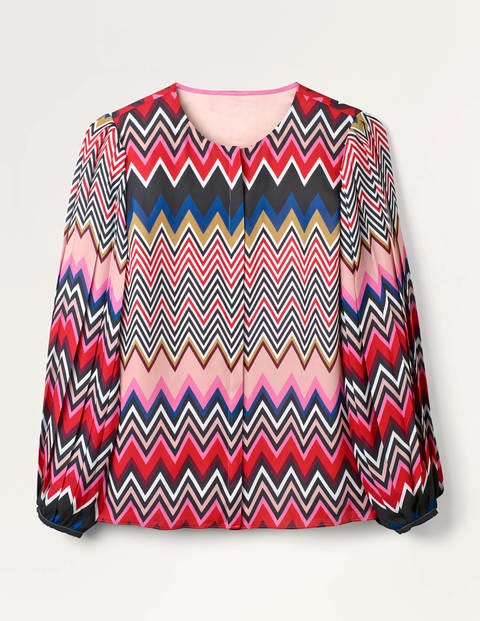 Elise Pleated Top - Red, Eccentric Chevron Elise Pleated Top - Red, Eccentric Chevron
