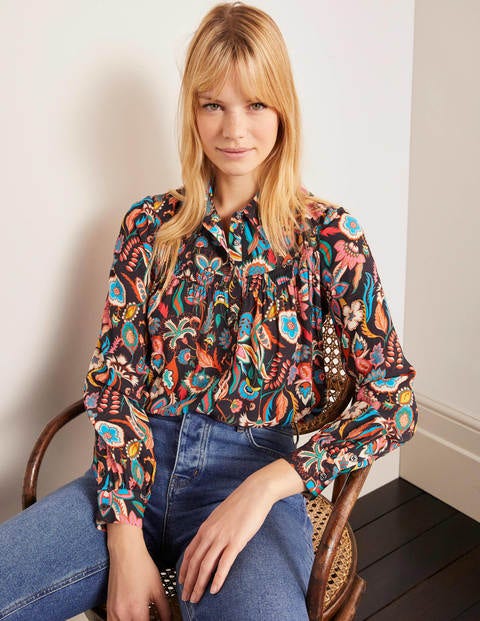 Chemise Penelope à smocks - Black, Garden Chintz Chemise Penelope à smocks - Black, Garden Chintz