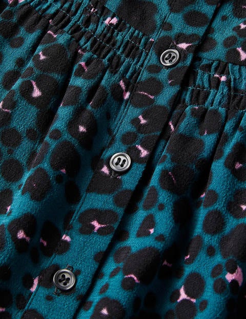 Penelope Smocked Shirt - Deep Forest, Wild Leopard Penelope Smocked Shirt - Deep Forest, Wild Leopard