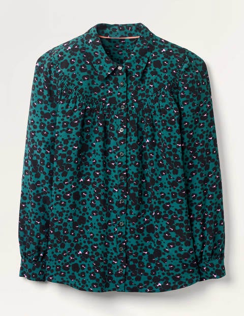 Penelope Smocked Shirt - Deep Forest, Wild Leopard Penelope Smocked Shirt - Deep Forest, Wild Leopard