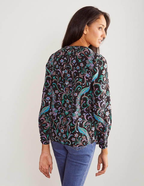 Lottie Silk Blouse - Black, Fanciful Peacock Lottie Silk Blouse - Black, Fanciful Peacock