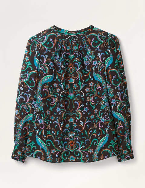 Lottie Silk Blouse - Black, Fanciful Peacock Lottie Silk Blouse - Black, Fanciful Peacock
