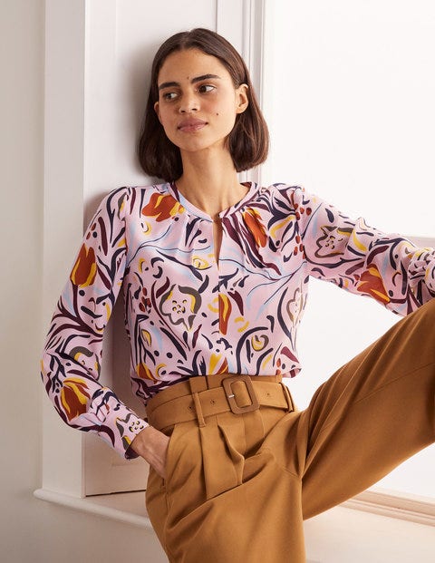 Lottie Silk Blouse - Soft Peony, Painted Snowdrop Lottie Silk Blouse - Soft Peony, Painted Snowdrop