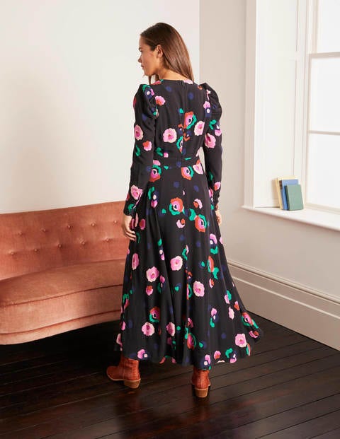 Clementine Midikleid - Schwarz, Üppige Pfingstrose Clementine Midikleid - Schwarz, Üppige Pfingstrose