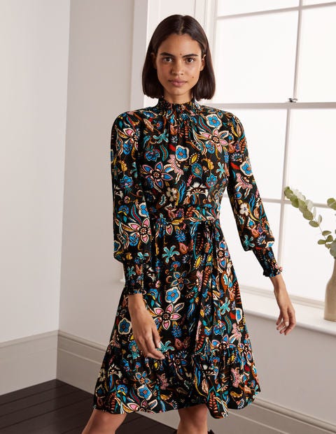 Carrie Smocked Dress - Black, Garden Chintz Carrie Smocked Dress - Black, Garden Chintz