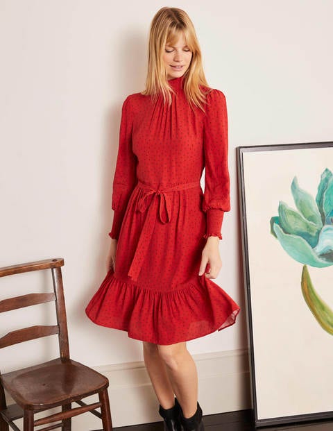 Carrie Smocked Dress - Poinsettia, Triple Spot Carrie Smocked Dress - Poinsettia, Triple Spot