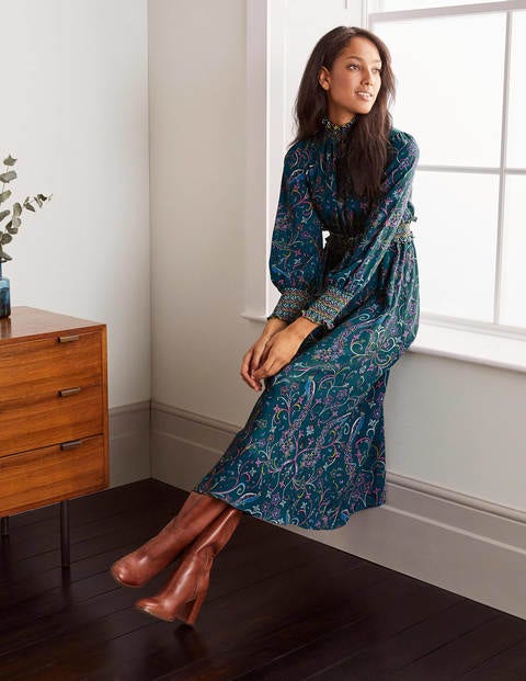 peacock midi dress