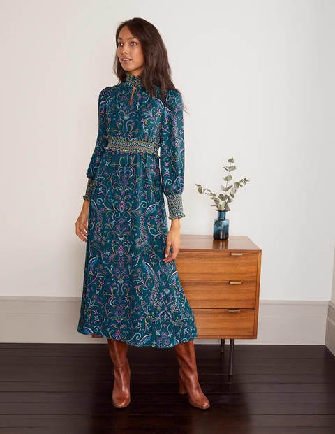 peacock midi dress