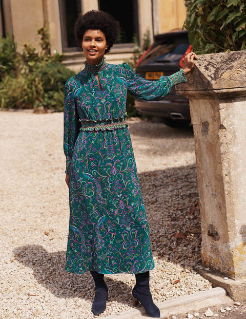 Robe midi Eda - Vert forêt profond, motif Fanciful Peacock Robe midi Eda - Vert forêt profond, motif Fanciful Peacock