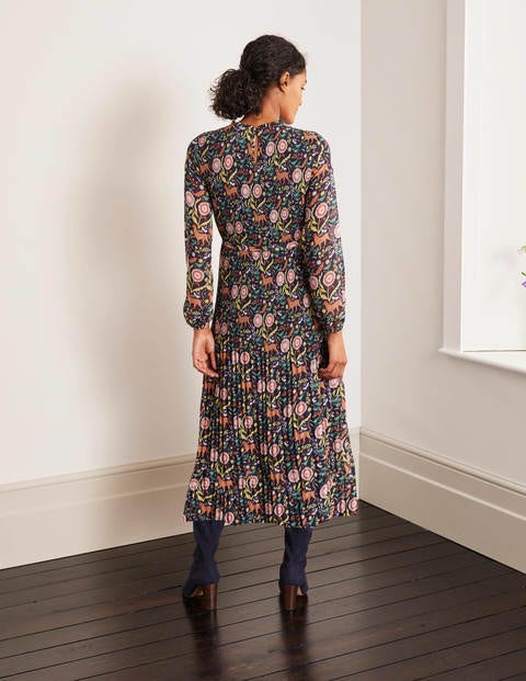 Nell Pleated Dress - Navy, Magical Garden Multi Nell Pleated Dress - Navy, Magical Garden Multi