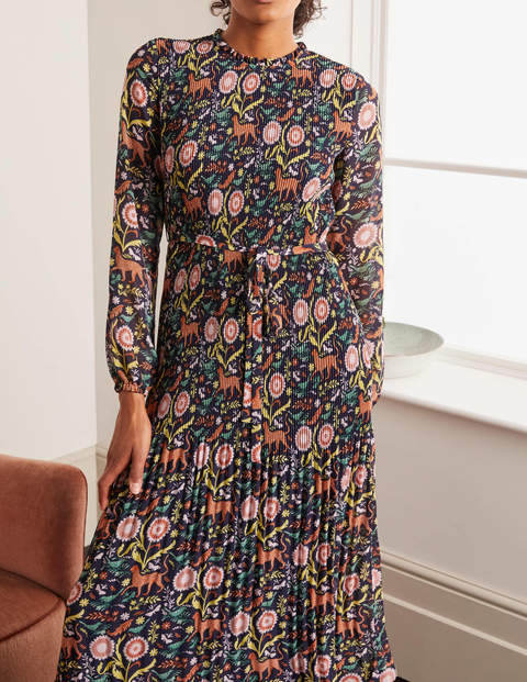 Nell Pleated Dress - Navy, Magical Garden Multi Nell Pleated Dress - Navy, Magical Garden Multi