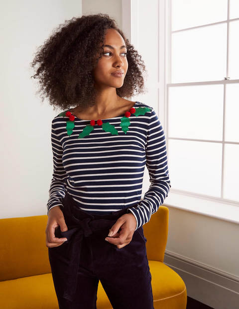 Christmas Breton - Glitter Pom Holly Christmas Breton - Glitter Pom Holly