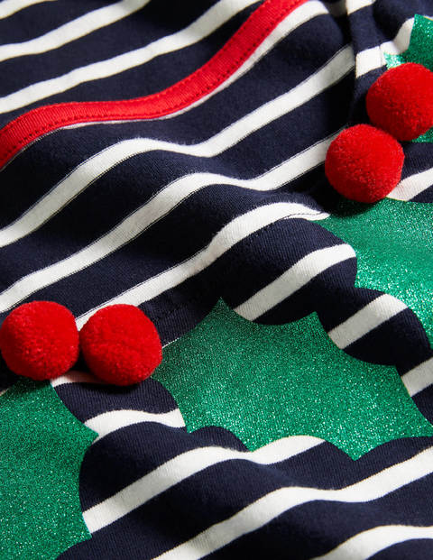 Christmas Breton - Glitter Pom Holly Christmas Breton - Glitter Pom Holly