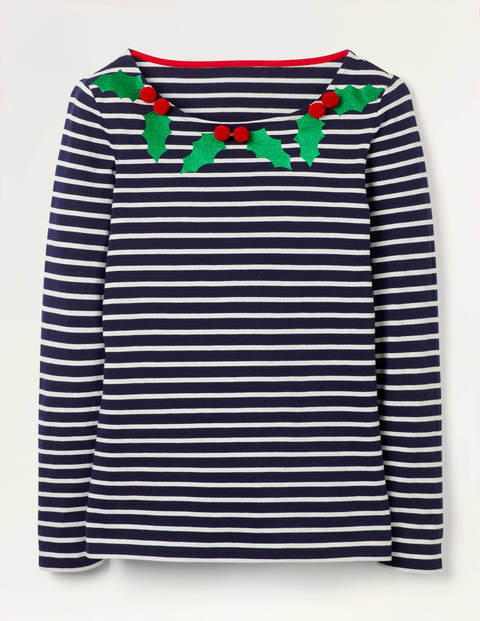 Christmas Breton - Glitter Pom Holly Christmas Breton - Glitter Pom Holly