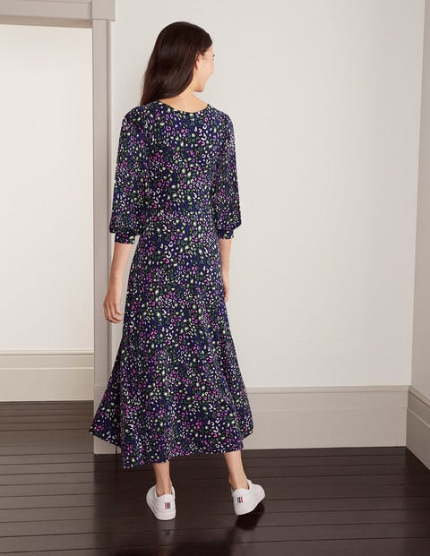 Caitlin Jersey Midi Dress - Navy Plum Blossom, Leopard Pop Caitlin Jersey Midi Dress - Navy Plum Blossom, Leopard Pop