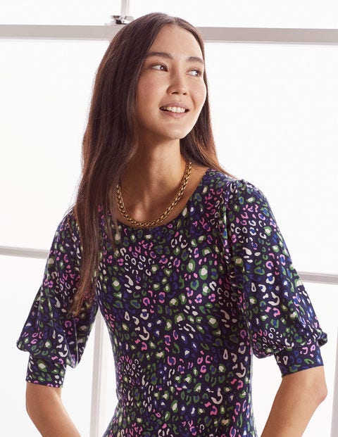 Caitlin Jersey Midi Dress - Navy Plum Blossom, Leopard Pop Caitlin Jersey Midi Dress - Navy Plum Blossom, Leopard Pop