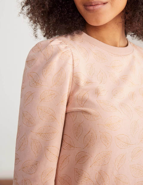 Puff Sleeve Sweatshirt - Milkshake, Glitter Leaves Puff Sleeve Sweatshirt - Milkshake, Glitter Leaves