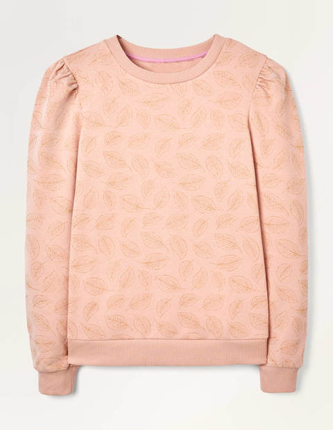Puff Sleeve Sweatshirt - Milkshake, Glitter Leaves Puff Sleeve Sweatshirt - Milkshake, Glitter Leaves